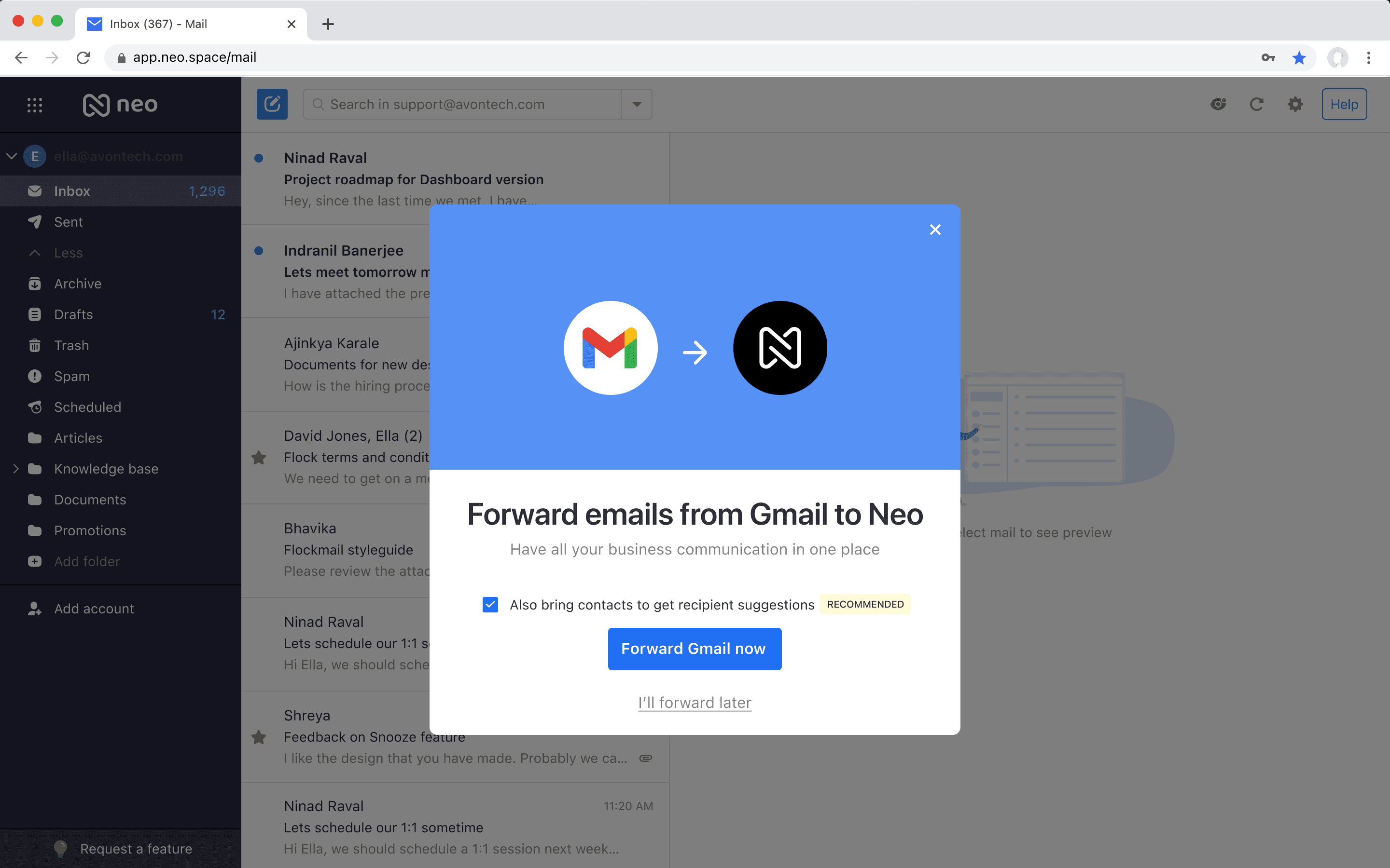 Neo Experiment 2: Generic email @mail.space / @pro.space