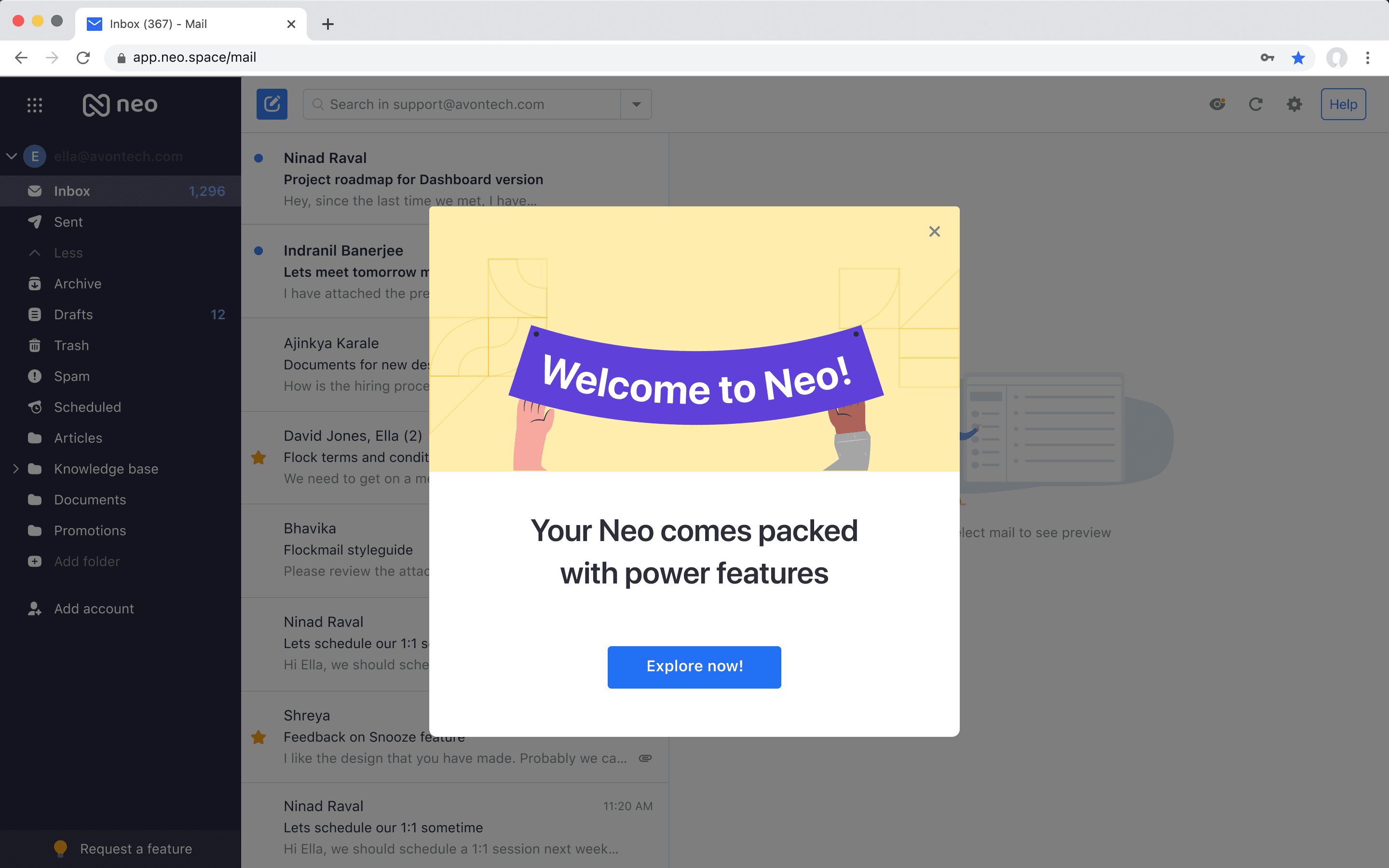 Neo Experiment 2: Generic email @mail.space / @pro.space