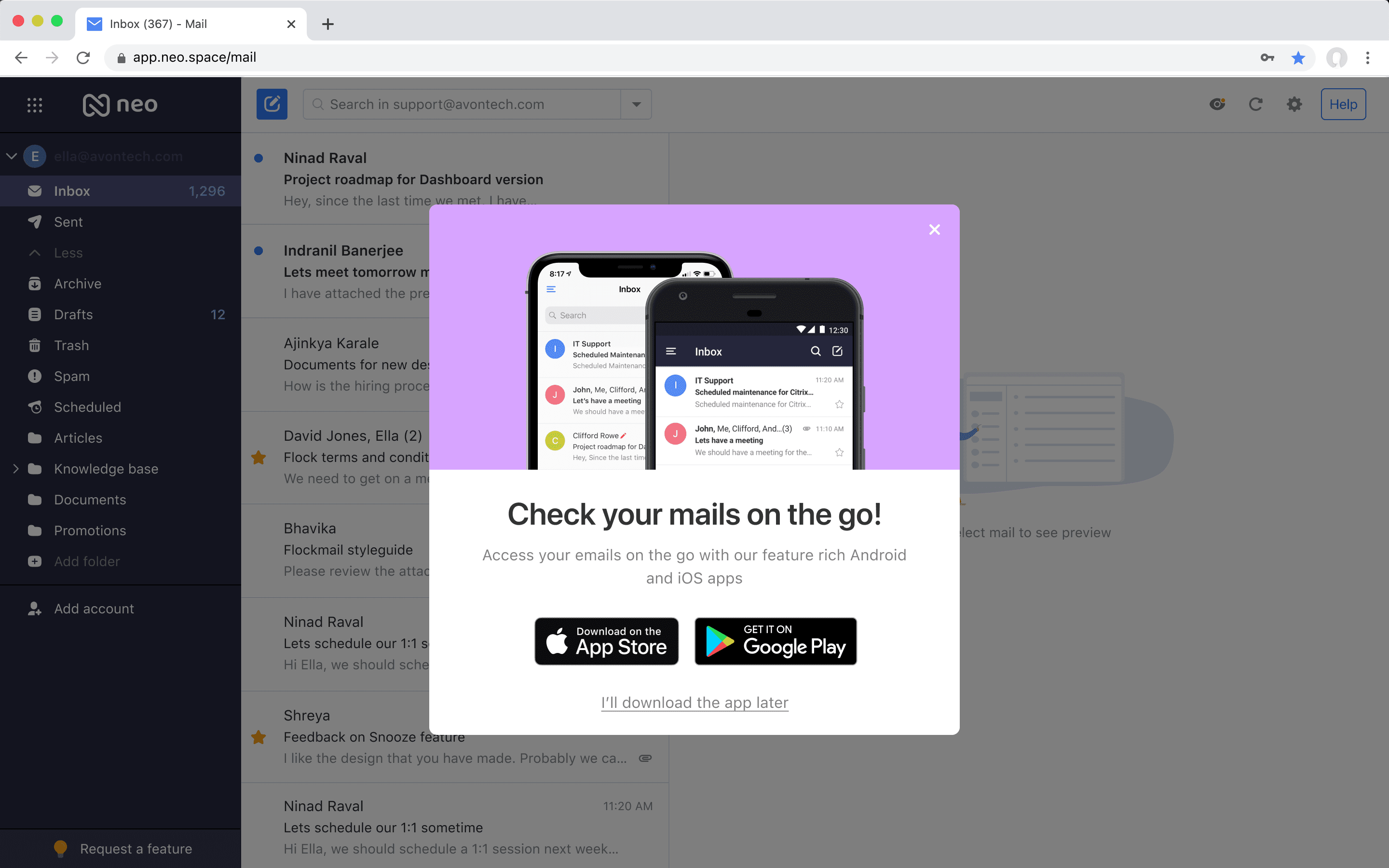 Neo Experiment 2: Generic email @mail.space / @pro.space