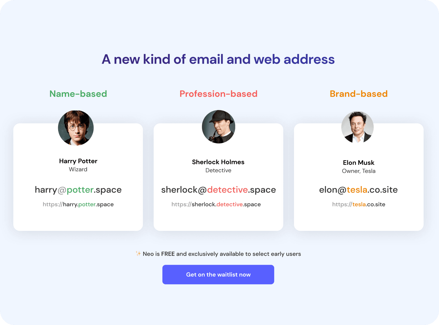 Neo Experiment 1: Name, Profession and Brand based email address