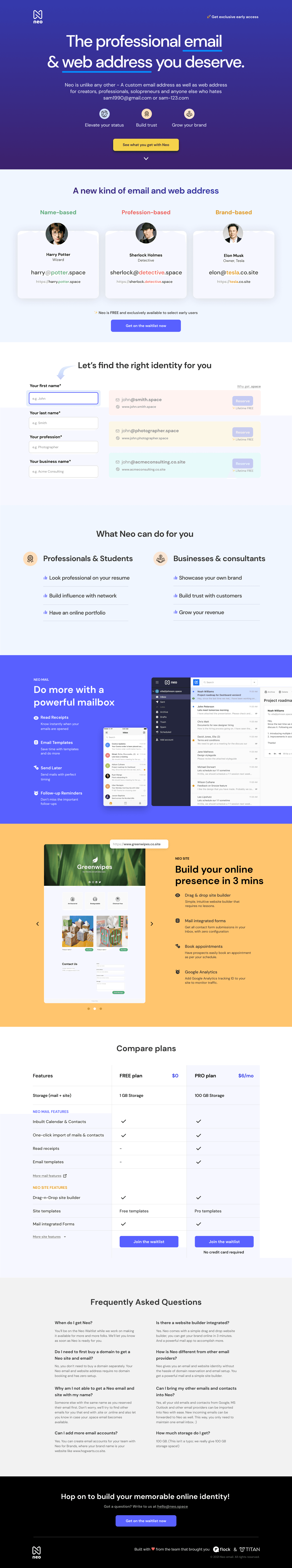 Neo Experiment 1: Name, Profession and Brand based email address