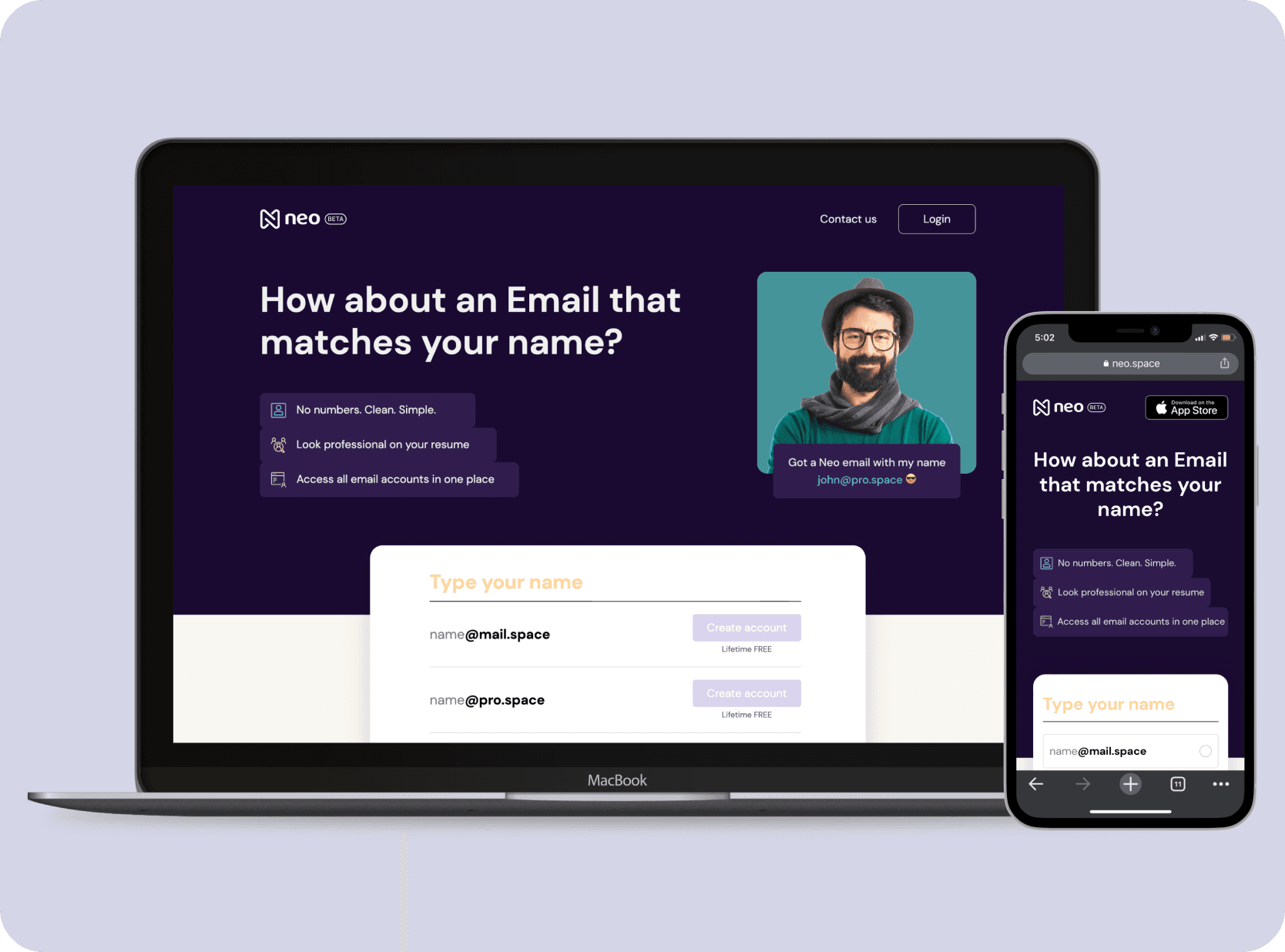 Neo Experiment 2: Generic email @mail.space / @pro.space